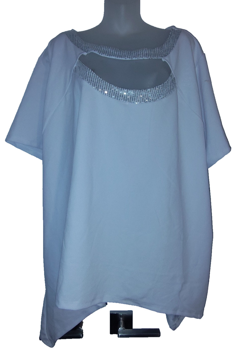 ASHLEY STEWART Women’s White Sequin Neckline Blouse Size 34/36 BG20